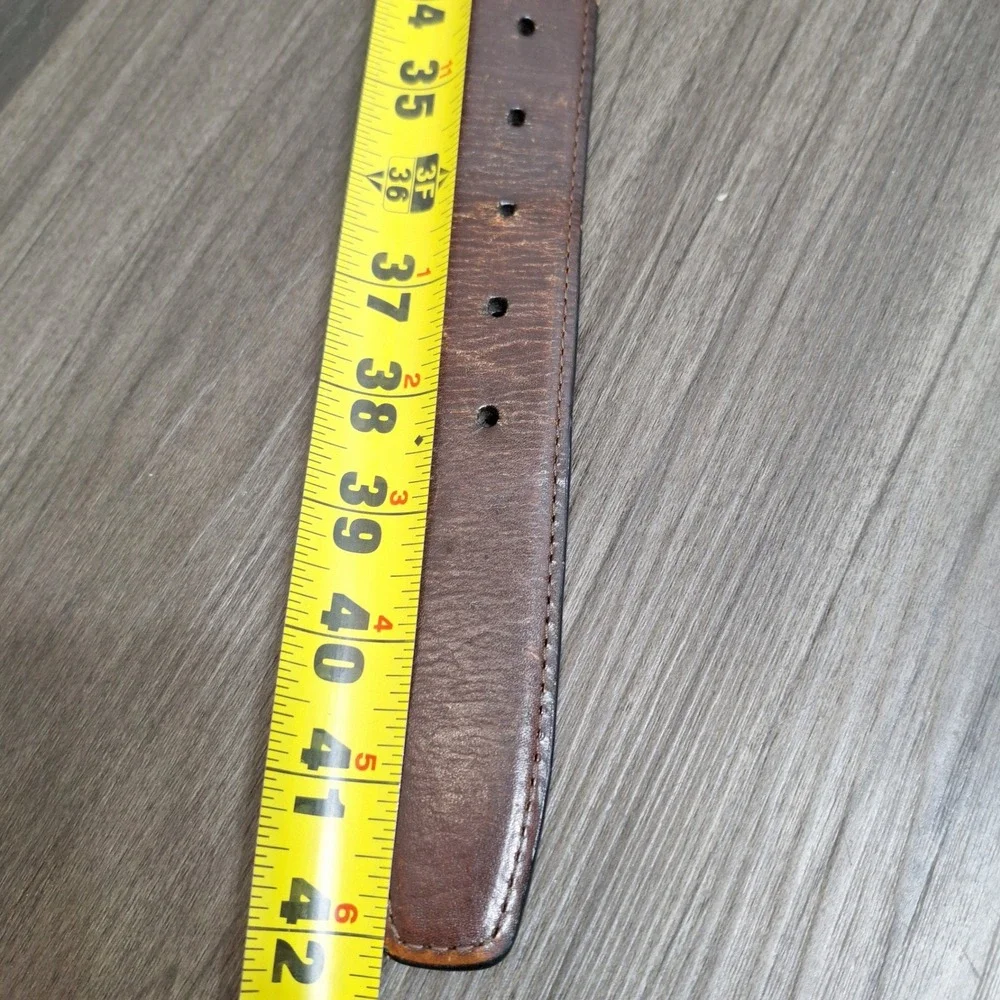 Men's Size 36 Brown Woven Braided Genuine Leather Belt Silver Tone Buckle 1.25in